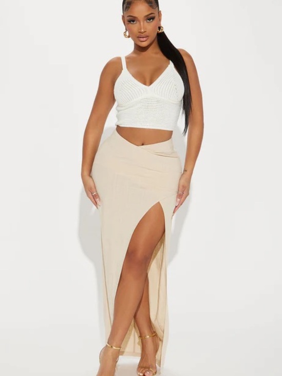 Fashion Nova Dresses & Skirts - Dezi Linen Slit Maxi Skirt - Tan